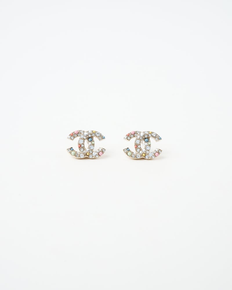 CHANEL CC Rhinestones  Pastel Stones Earrings