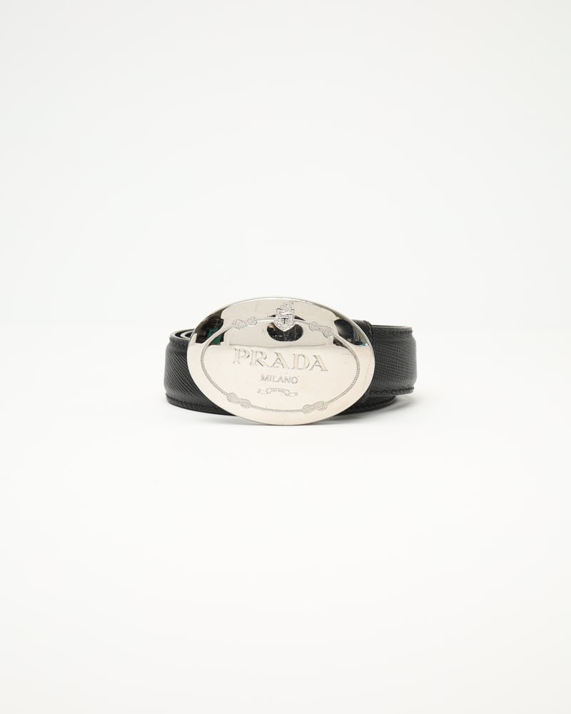 PRADA Saffiano Engraved Logo Buckle Belt