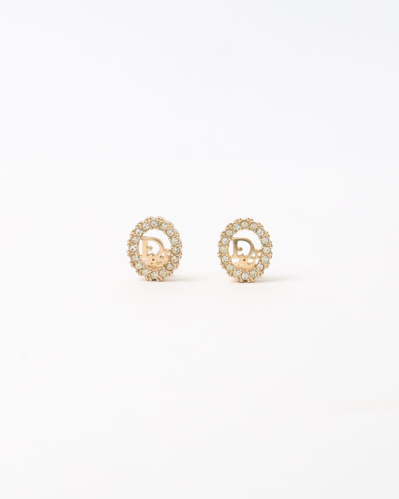 CHRISTIAN DIOR Rhinestone Logo Earrings