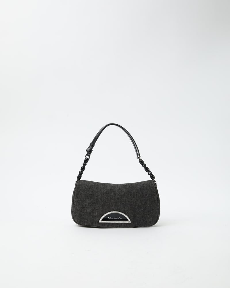 CHRISTIAN DIOR Pearl Malice Denim Hobo Bag