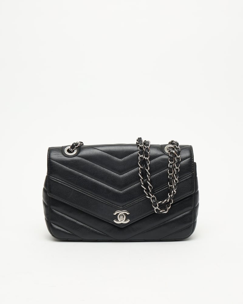 CHANEL Caviar Chevron Single Flap Bag