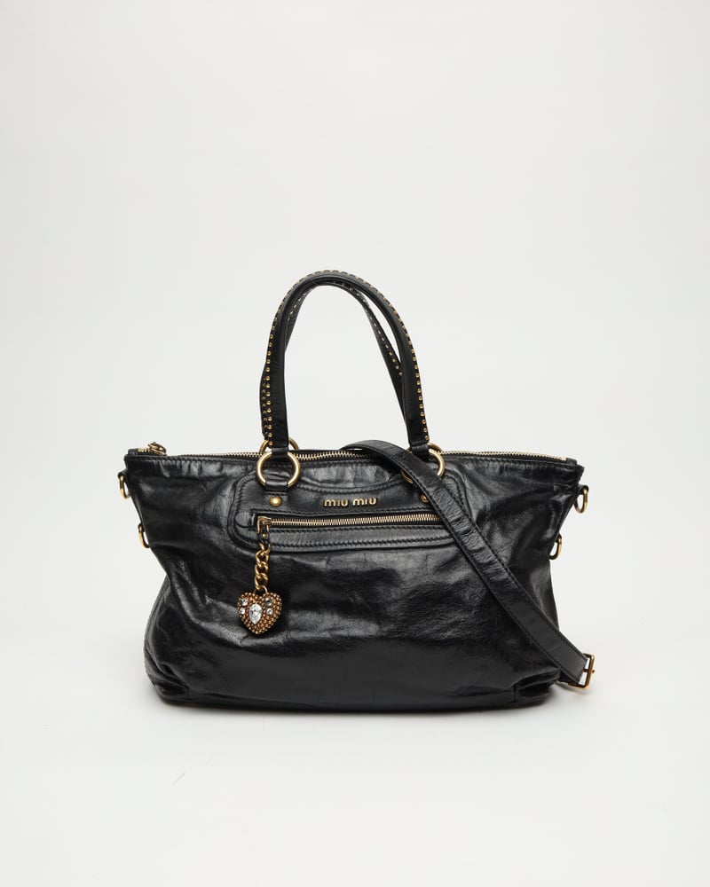 MIU MIU Vitello Lux Studded Charm Bag