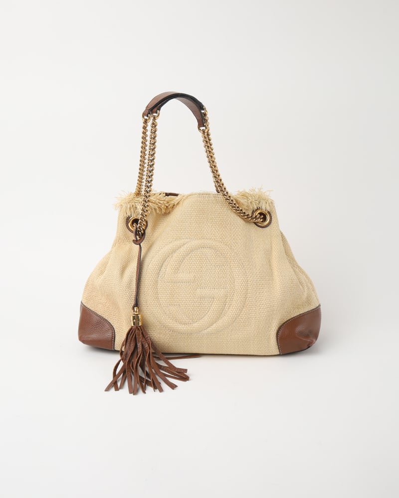 GUCCI Soho Raffia Chain Tote