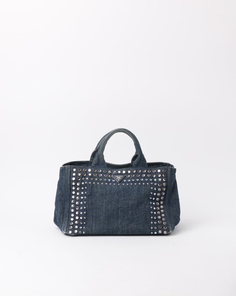 PRADA Studded Canapa Tote