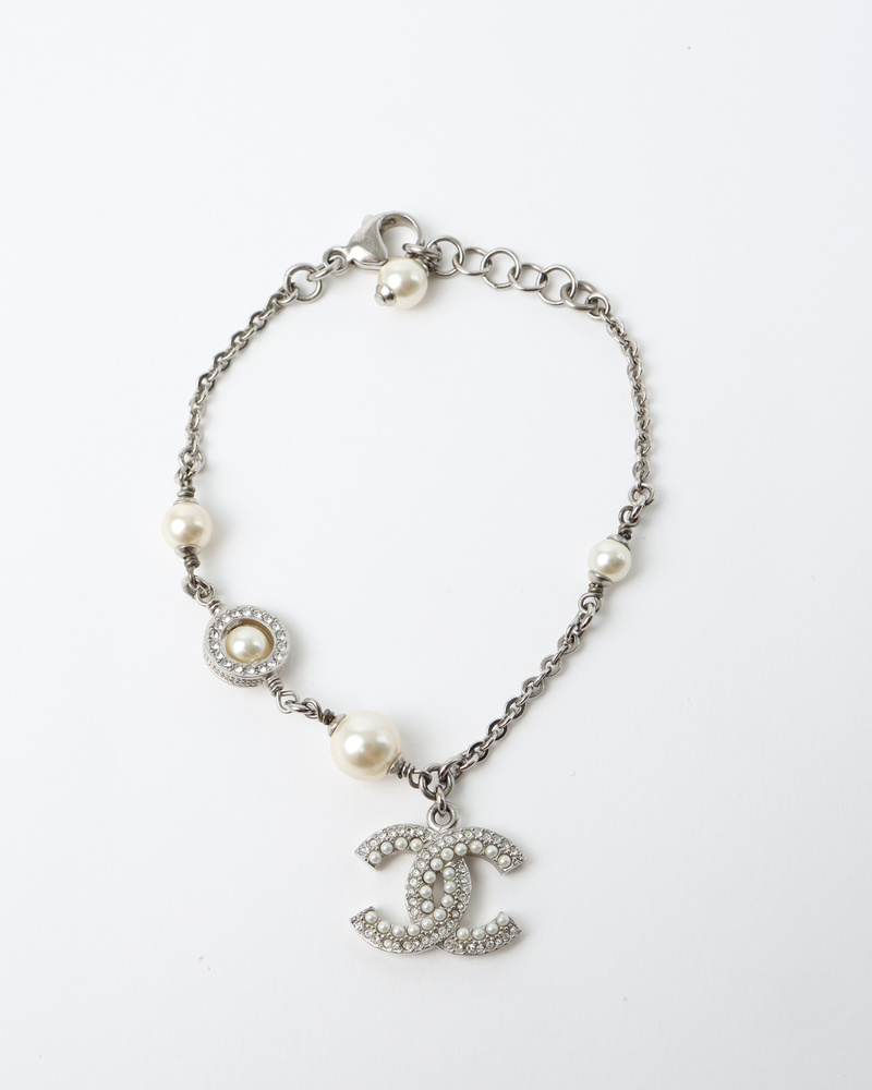 CHANEL Coco Mark Rhinestones and Pearls Bracelet