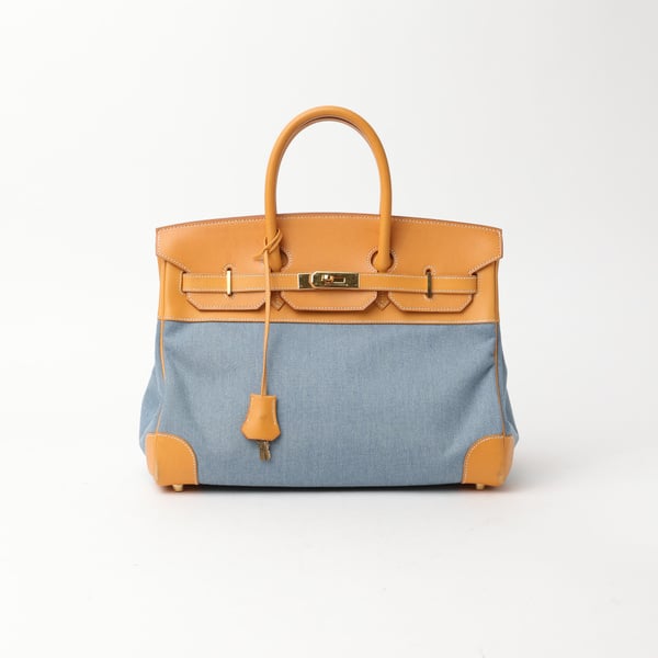 HERMÈS Birkin Barenia and Denim 35 Handbag