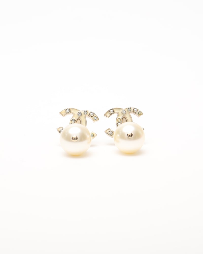 CHANEL CC Rhinestones and Pearls Dangling Earrings