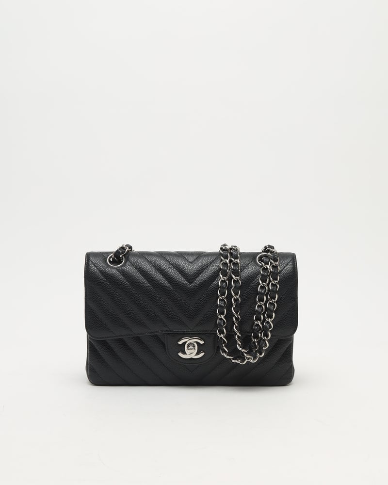 CHANEL Small Chevron Caviar Double Flap Bag