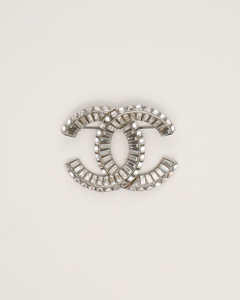 CHANEL Crystal Rhinestone CC Brooch