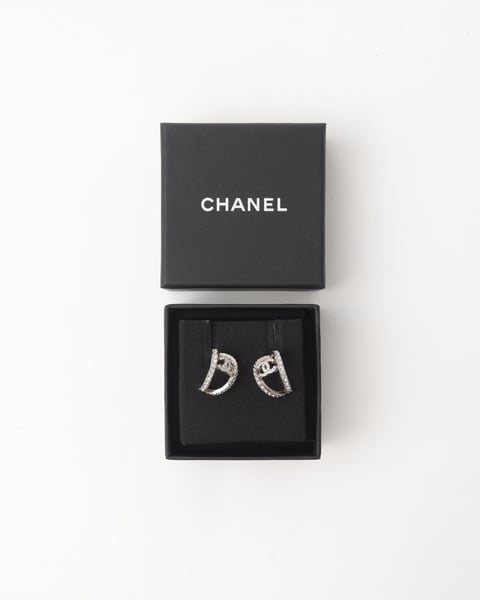 CHANEL CC Rhinestone Mini Hoop Earrings