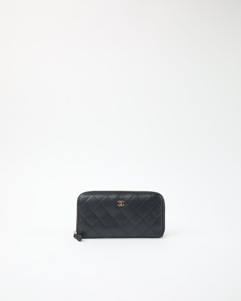 CHANEL Long Caviar Zip Around Wallet