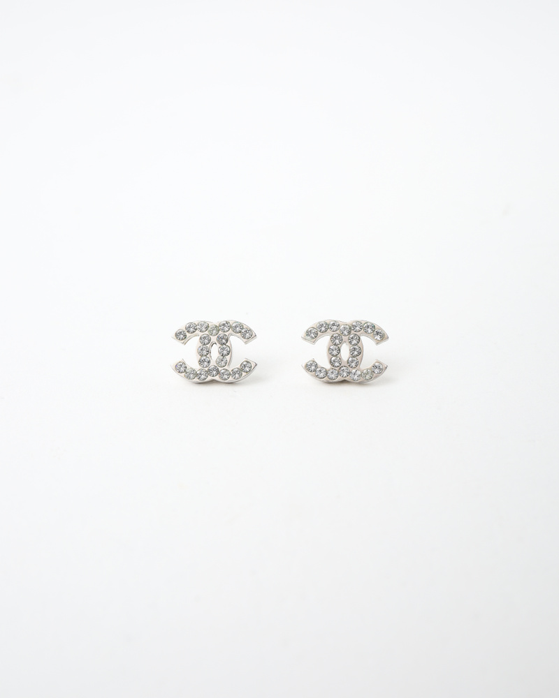 CHANEL Coco Rhinestone Silver Earring