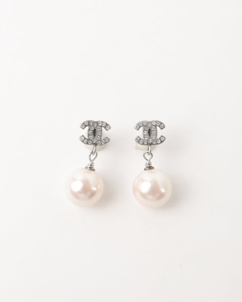 CHANEL CC Rhinestone Pearl Earrings