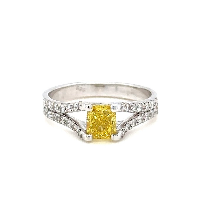 Ring - 14 karat Hvidguld -  1.40ct. tw. Gul Diamant (Farvebehandlet) - Diamant