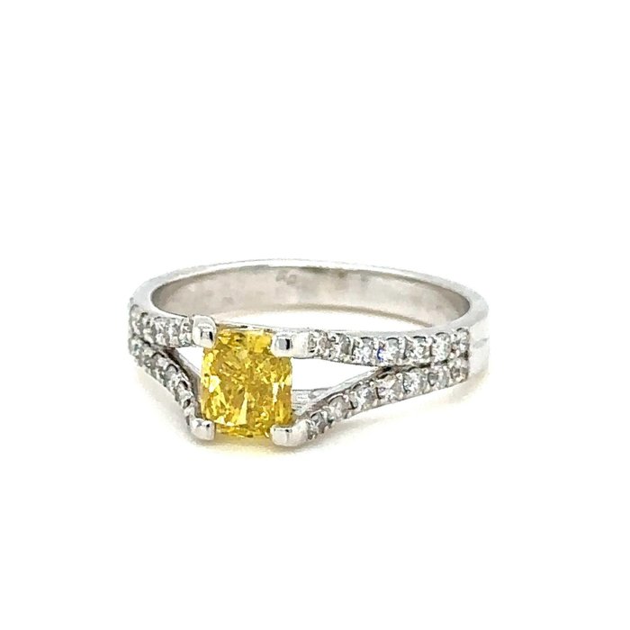 Ring - 14 karat Hvidguld -  1.40ct. tw. Gul Diamant (Farvebehandlet) - Diamant