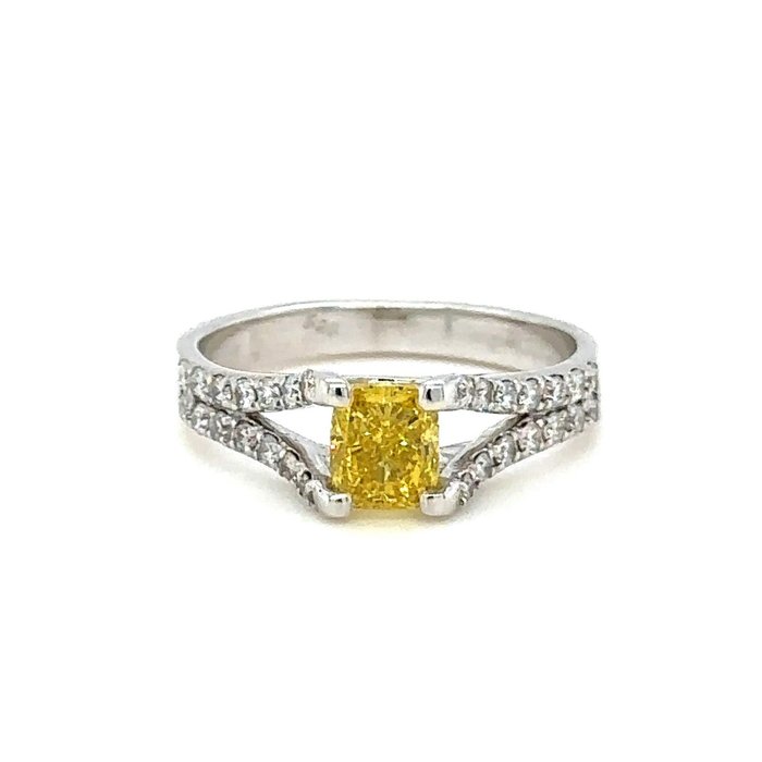 Ring - 14 karat Hvidguld -  1.40ct. tw. Gul Diamant (Farvebehandlet) - Diamant