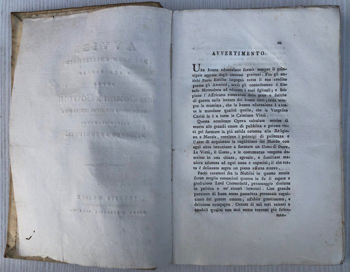 Pietro Antoniutti - Avvisi del Lord Chesterefield a suo figlio sopra gli uomini e costumi per un nuovo sistema di - 1810