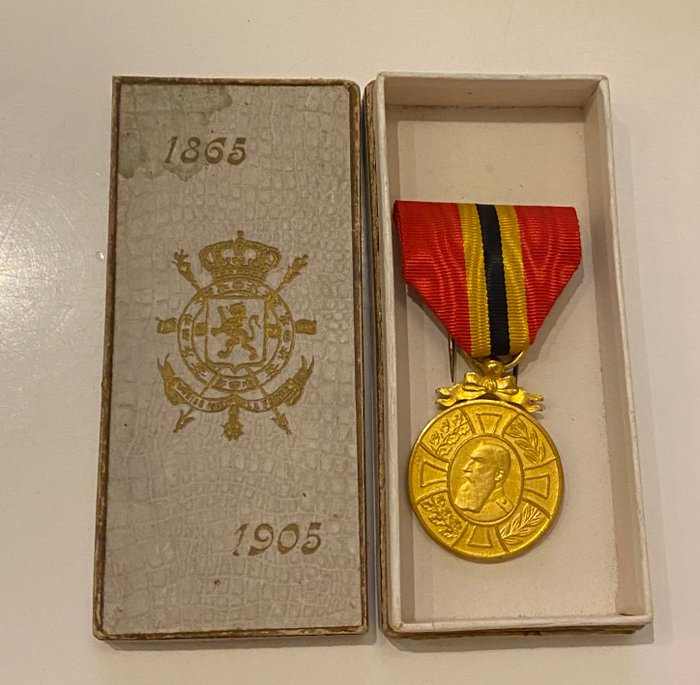 Belgisk Congo - Militærmedalje - Médaille mindesmærke Léopold II 1865-1909 Avec boite d'origine