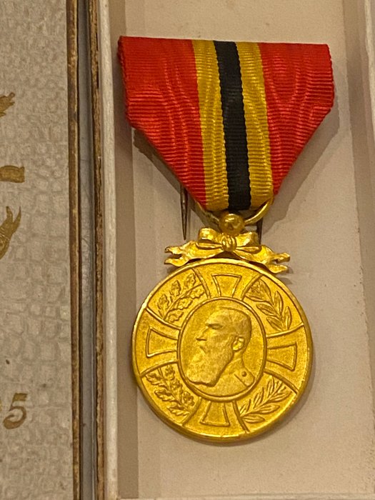 Belgisk Congo - Militærmedalje - Médaille mindesmærke Léopold II 1865-1909 Avec boite d'origine