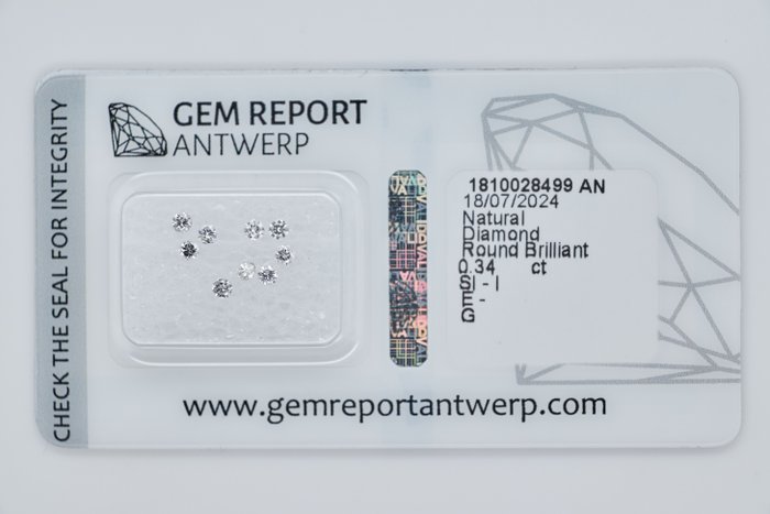 Ingen mindstepris - 9 pcs Diamant  (Natur)  - 0.34 ct - Rund - I1, I2, I3, SI1, SI2 - Gem Report Antwerp (GRA) - INGEN RESERVEPRIS