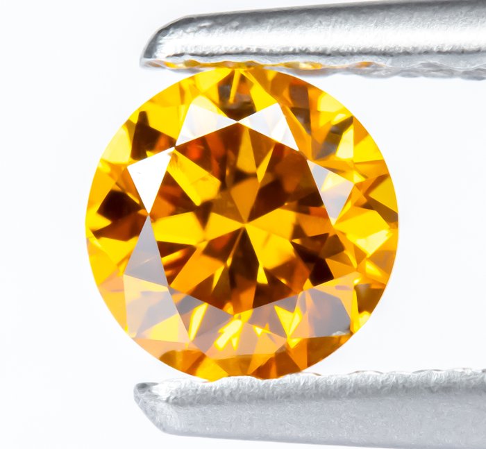 Ingen mindstepris - 1 pcs Diamant  (Naturfarvet)  - 0.31 ct - Rund - Fancy intense Gullig Orange - SI2 - Gem Report Antwerp (GRA)