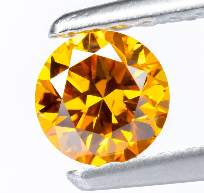 Ingen mindstepris - 1 pcs Diamant  (Naturfarvet)  - 0.31 ct - Rund - Fancy intense Gullig Orange - SI2 - Gem Report Antwerp (GRA)