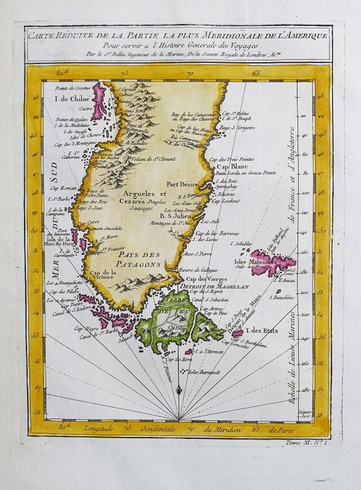 America - Sydamerika / Patagonien / Tierra del Fuego / Chile; La Haye, P. de Hondt / J.N. Bellin / A.F. Prevost - Carte reduite de la partie, la plus Meridionale de l'Amerique - 1721-1750