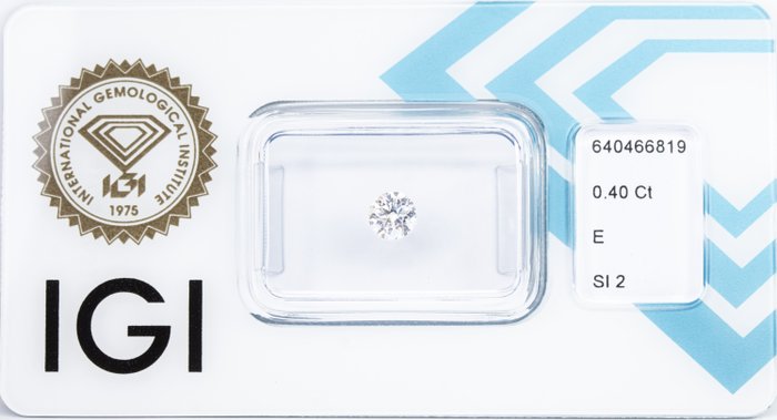 Ingen mindstepris - 1 pcs Diamant  (Natur)  - 0.40 ct - Rund - E - SI2 - International Gemological Institute (IGI)