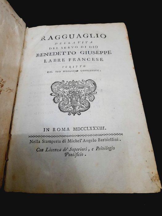 Giuseppe Loreto Marconi - Ragguaglio della vita del servo di Dio Benedetto Giuseppe Labre - 1783