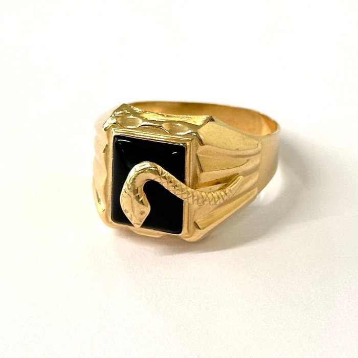 Handmade - Ring - Snake Ring - 7.8 g - 18 kraat Gulguld Onyx