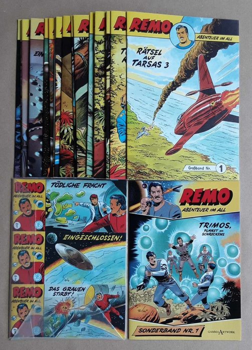 Remo: Abenteuer im All Großband 1 bis 19, Sonderband 1, Piccolos 1 bis 3 - "Rätsel auf Tarsas 3", "Tödliche Kugeln", "Die Barriere", "Tyrannosaurus Rex", "Angriff der - 23 Comic