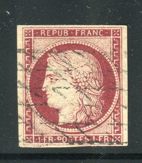 Frankrig 1849 - Superb  Rare nr. 6 - Endless Grid Stamp - Signerede kalve