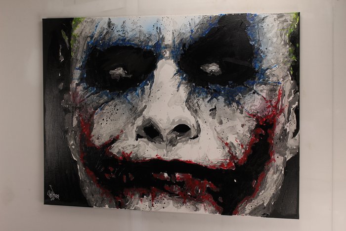 Joker - Heath Ledger - The Dark Knight - By PopArt Artist Vincent Mink - Handpainted and signed. - Portrait