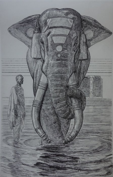 Paul Jouve (1878-1973) - Elephant du temple de Siva