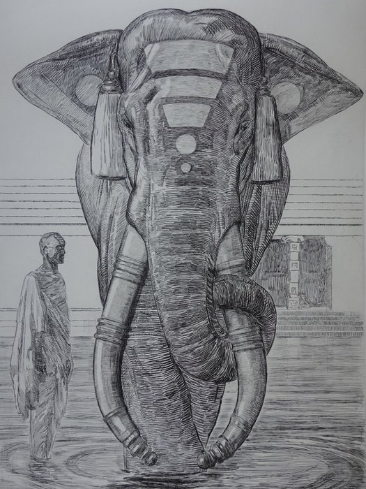 Paul Jouve (1878-1973) - Elephant du temple de Siva