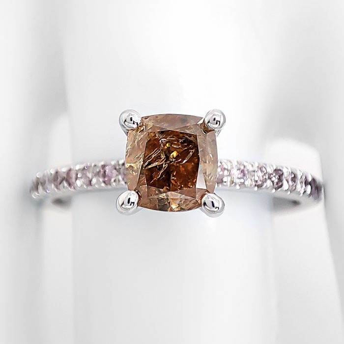 Ingen mindstepris - Ring - 14 karat Hvidguld -  1.22ct. tw. Orange Diamant (Naturfarvet) - Diamant