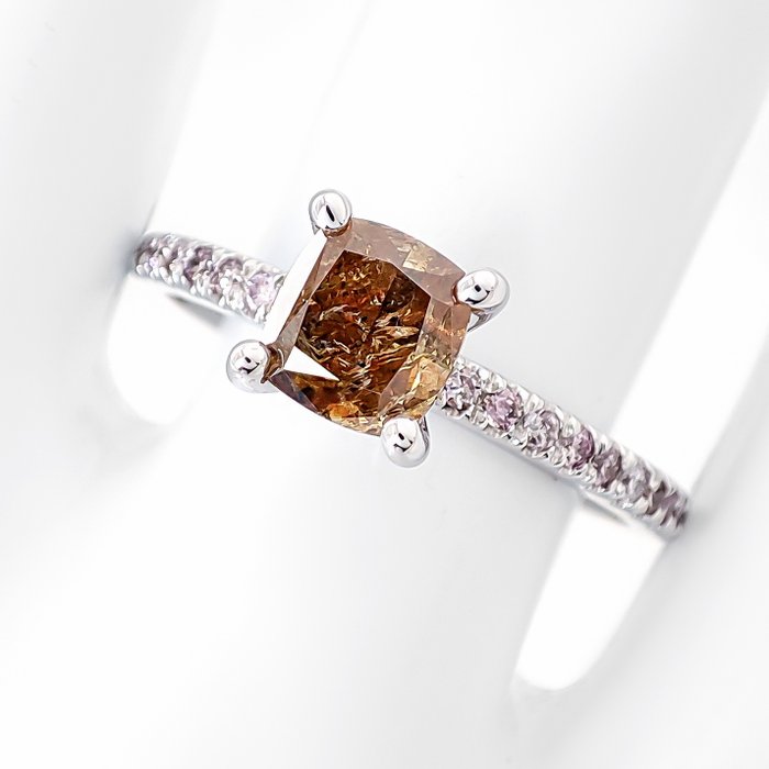 Ingen mindstepris - Ring - 14 karat Hvidguld -  1.22ct. tw. Orange Diamant (Naturfarvet) - Diamant