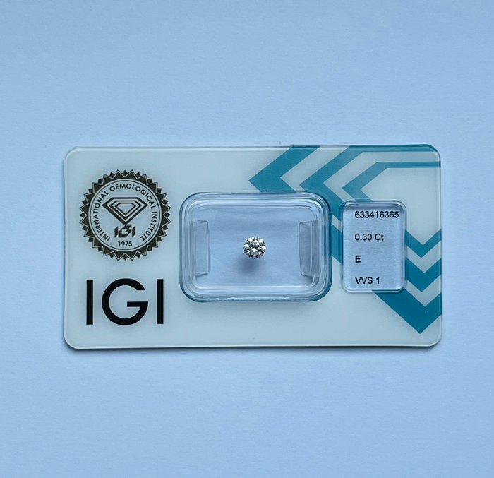 1 pcs Diamant  (Natur)  - 0.30 ct - Rund - E - VVS1 - International Gemological Institute (IGI) - Ex Ex Ex Ingen