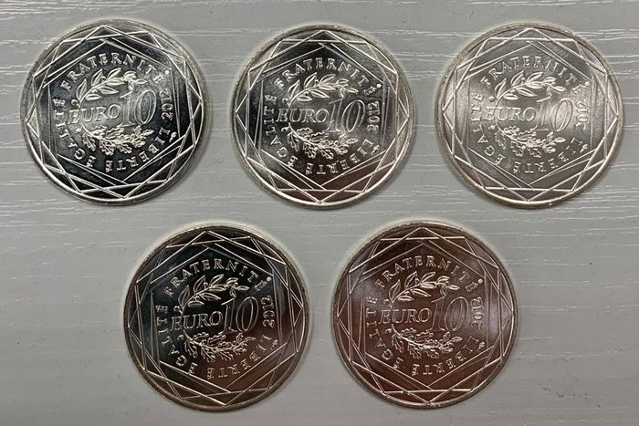 Frankrig. 10 Euro 2012 "Regions" (5 monnaies)  (Ingen mindstepris)