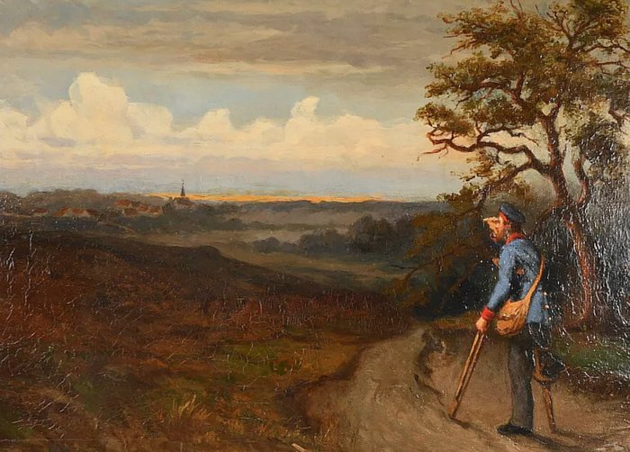 Hermann Pabst (1840-1910) - Wounded Soldier on a Country Path - NO RESERVE