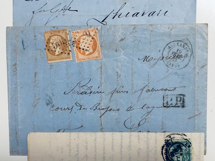 Frankrig 1868/1870 - Francia 1865/1890 lotto 4 lettere interessanti x Italia, Alessandria Egitto ,x Østrig