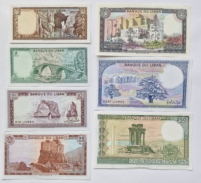 Libanon. - 2 Banknotensätze (14 Banknoten) 1978 - 1986  (Ingen mindstepris)