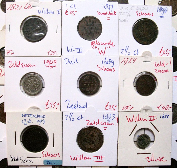 Holland. Duit t/m 50 Gulden 1689-2001 partij met meer dan 600 munten in munthouders incl. veel zilver