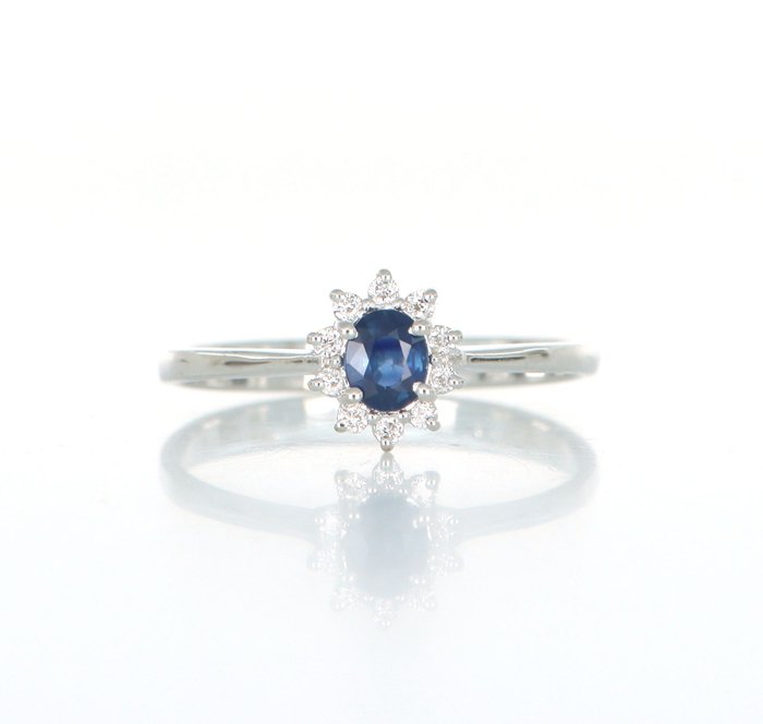 Ingen mindstepris - Ring - 18 kraat Hvidguld -  0.35ct. tw. Safir - Diamant