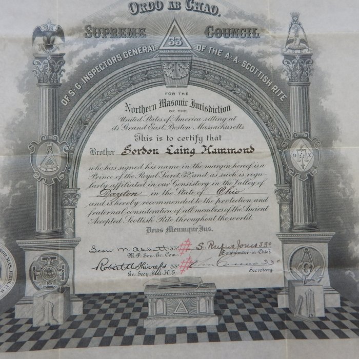 Dokument - Masonic Certificate  AASR 32 degree - 1922