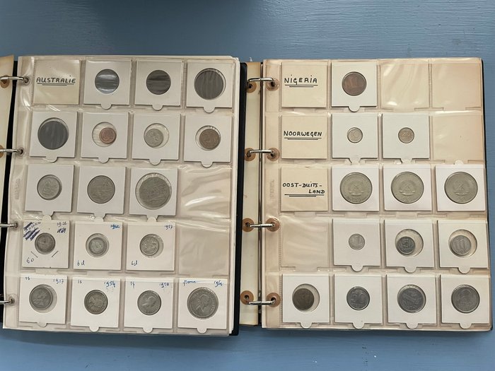 Verden. Collection of approx. 365 coins from all over the world from A-Z in two albums, with silver (14) 1818-2000  (Ingen mindstepris)