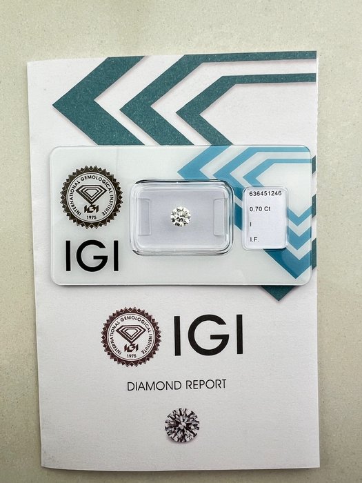 Ingen mindstepris - 1 pcs Diamant  (Natur)  - 0.70 ct - Rund - I - IF - International Gemological Institute (IGI)