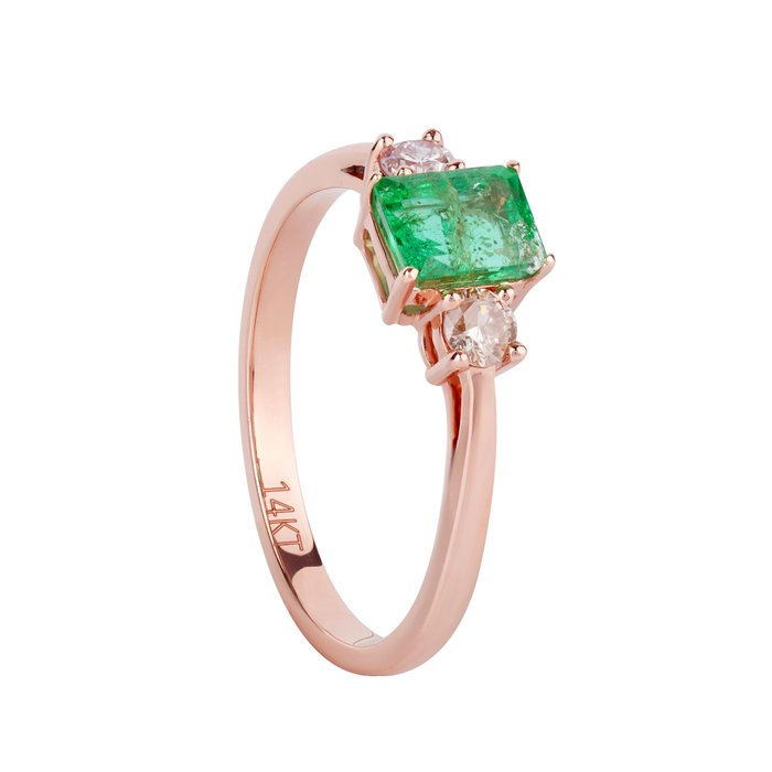 Ring - 14 karat Rosaguld -  115ct tw Smaragd