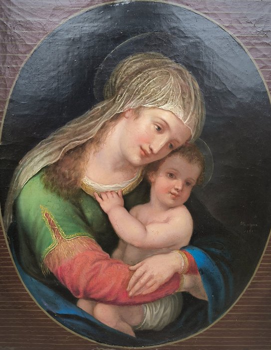 Scuola europea (XIX), firmato Kautzner - Madonna con Bambino