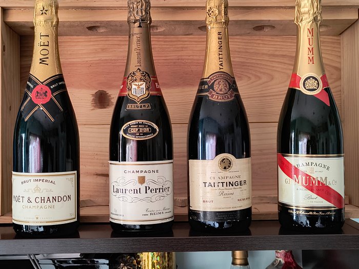 G H Mumm Laurent-Perrier Moët  Chandon Taittinger - Champagne Brut - 4 Flasker (075 L)